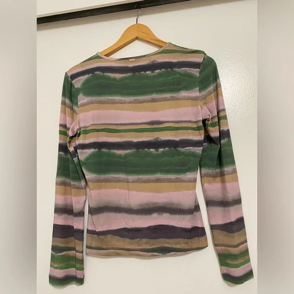 St. John Green and Pink Striped Long Sleeve Top - Picture 2 of 6